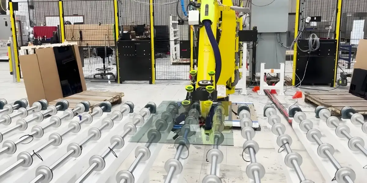 Ứng dụng robot đa ngành tạo ra tác động lớn trong sản xuất công nghiệp 6 Cánh tay robot gắp kính trong sản xuất công nghiệp