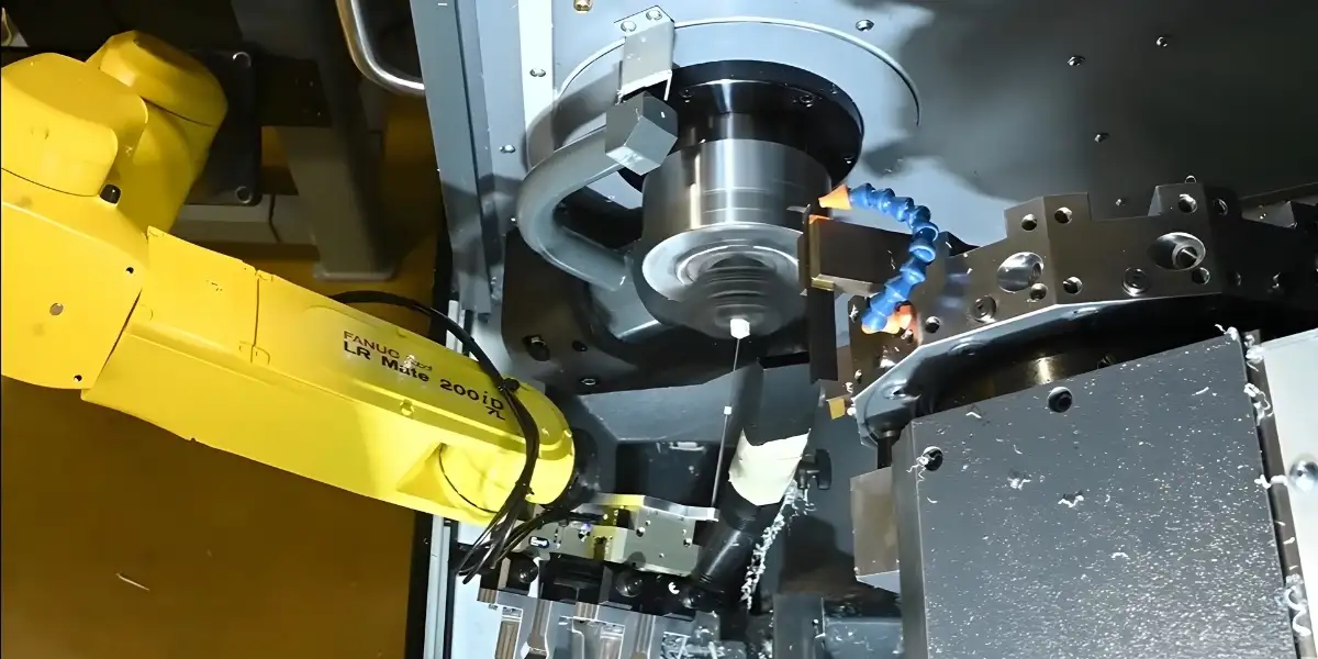 Hiểu rõ cách robot vận hành với máy CNC nhịp nhàng trong sản xuất 2 Sự kết hợp giữa robot công nghiệp và máy CNC trong gia công sản phẩm